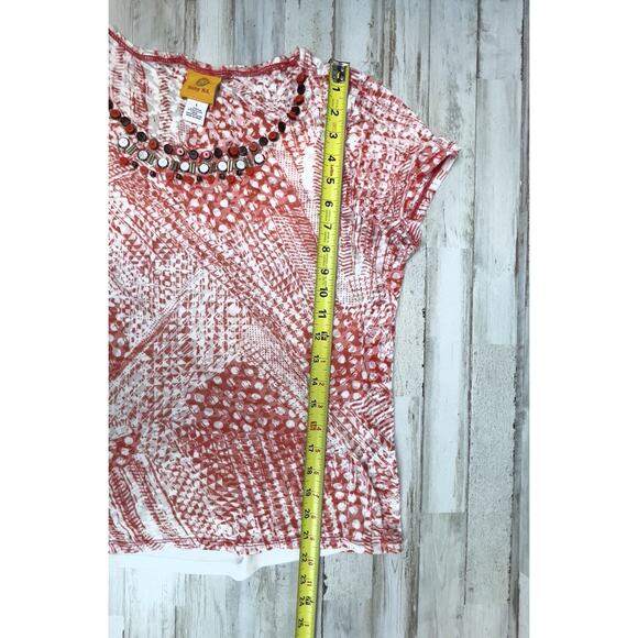 Ruby Rd Tank Lined Pullover Top Size L Orange and White Graphic Beaded Neckline - Picture 8 of 8